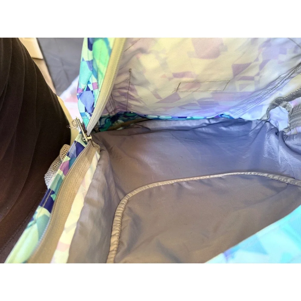 LL Bean Deluxe Backpack Blue Purple Geometric Triangle Print School Bag